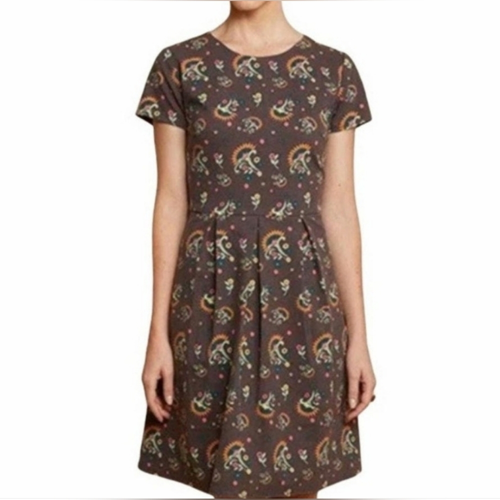 Matilda Jane Dress Womens Size M Maja Brown Floral Ponte Fit Flare Pleated